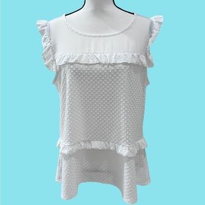 Ivanka Trump French Dot White Top Flutter Sleeves Women's Large